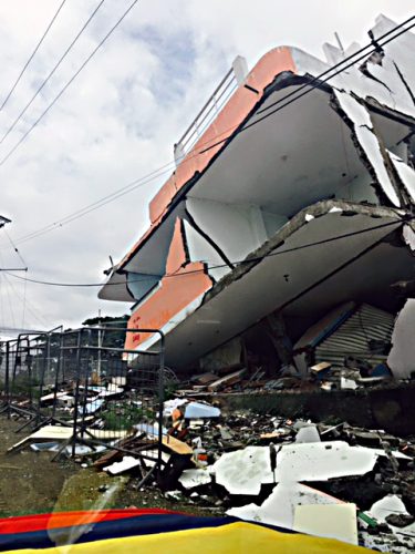 A damaged building.