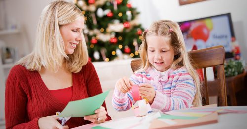 mom and daughter working on activity