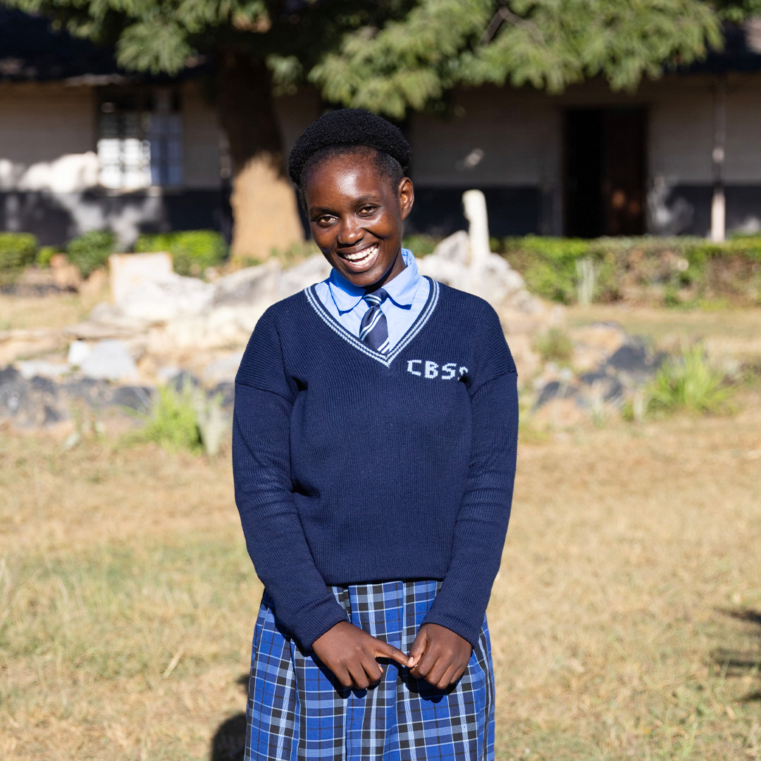 A student in uniform at Chibombo boarding school in Zambia.